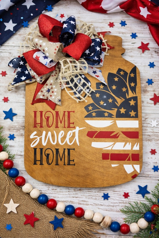Patriotic Sunflower on a Mason Jar wood blank