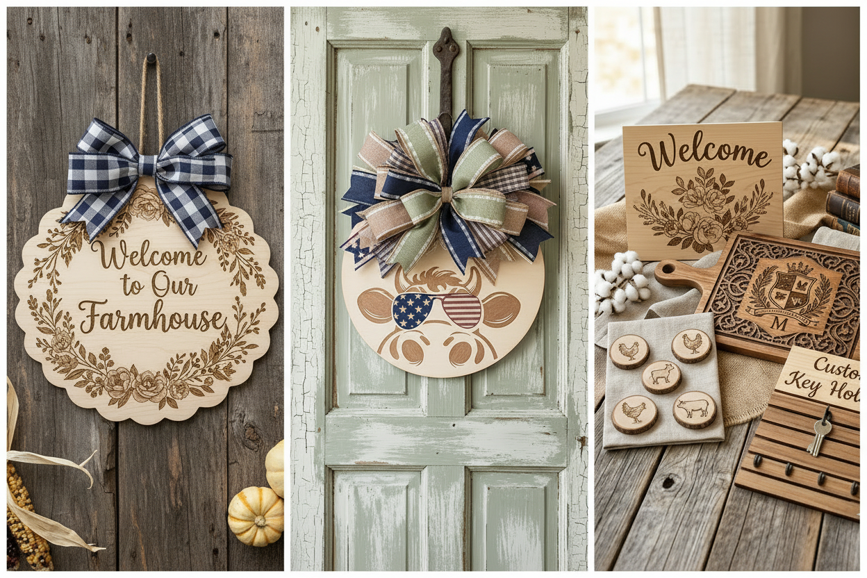 Farmhouse Door Hanger with Bow Banner